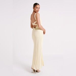 MESHKI Ensley Satin Maxi Dress | Light Yellow | Meshki